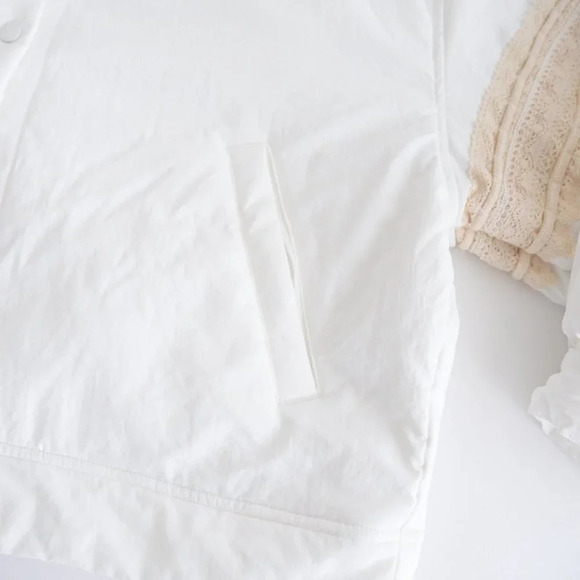 Free People FP Movement Solstice Bomber Cream Crochet Trim Lace Jacket Boho L - Picture 7 of 15